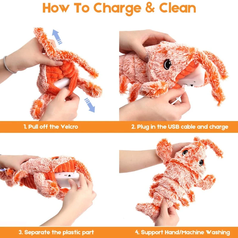

Pet Toy Electric Simulation Jumping Lobster USB Charging Plush Cat ToyAntistress
