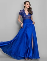 new fashion 2018 sexy vestido de festa casual brief short sleeve royal blue lace long evening gown mother of the bride dresses