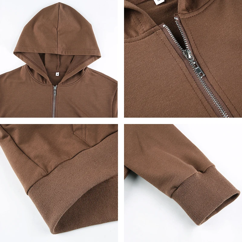 

Casual Brown Y2k Hoodie For Girls Women 2021 New Fashion Harajuku Long Sleeve Zip Up Kawaii Pink Sweatshirt Cropped Tops Clothes
