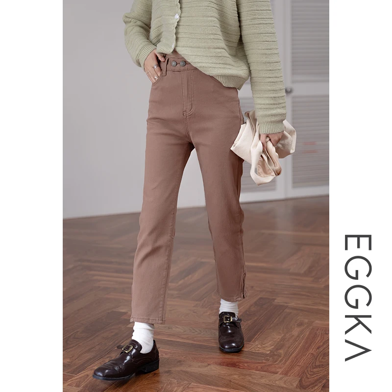 Прямые женские джинсы eggka с двойной пряжкой и боковой молнией новинка 2020 стильные