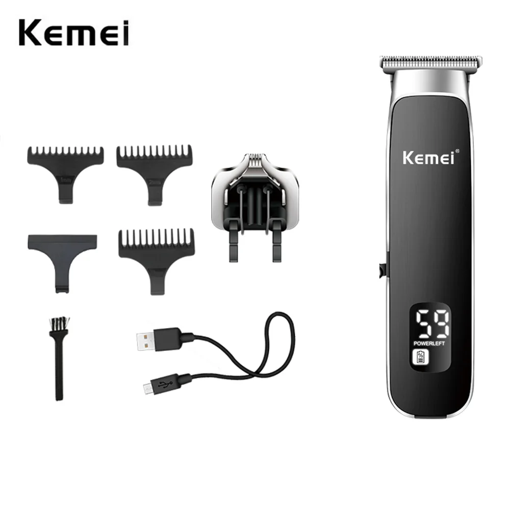 

Kemei 1893 Professional Rechargeable Metal Clippers LCD Display Men 2 In 1 Carving Hair Trimmer Haircut Machine Electric Mower