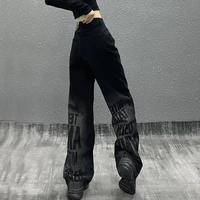 houzhou gothic streetwear women jeans autumn new 2021 harajuku vintage high waist denim pants women grunge loose trousers female
