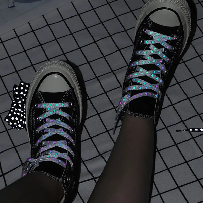 

1 Pair Reflective Shoe Tie Shoes Rope Sneakers Sport Flat Shoes Laces Shoelaces Five-pointed Star Shoe Strings Shoe Accessories