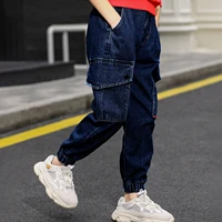 children boys denim pants solid color multi pocket kids jeans trousers fashion cargo pants for teenage boys clothing 5 14 years