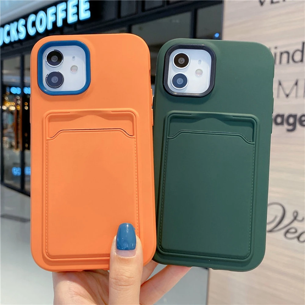 Мягкий силиконовый чехол для iPhone 11 12 13 Pro Max XS X XR 7 8 Plus 2 в 1 с держателем карт |