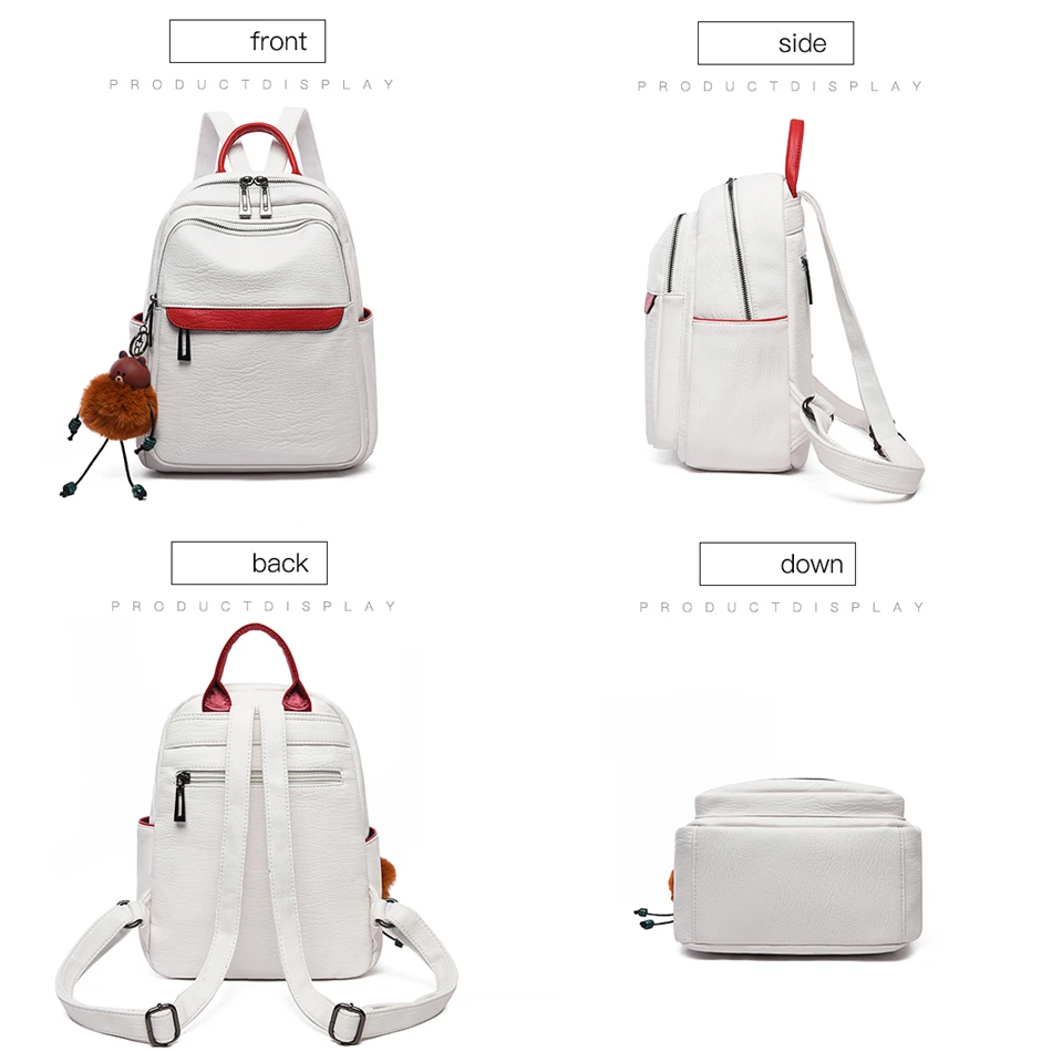 Новый простой женский рюкзак на молнии из мягкой кожи в студенческом стиле