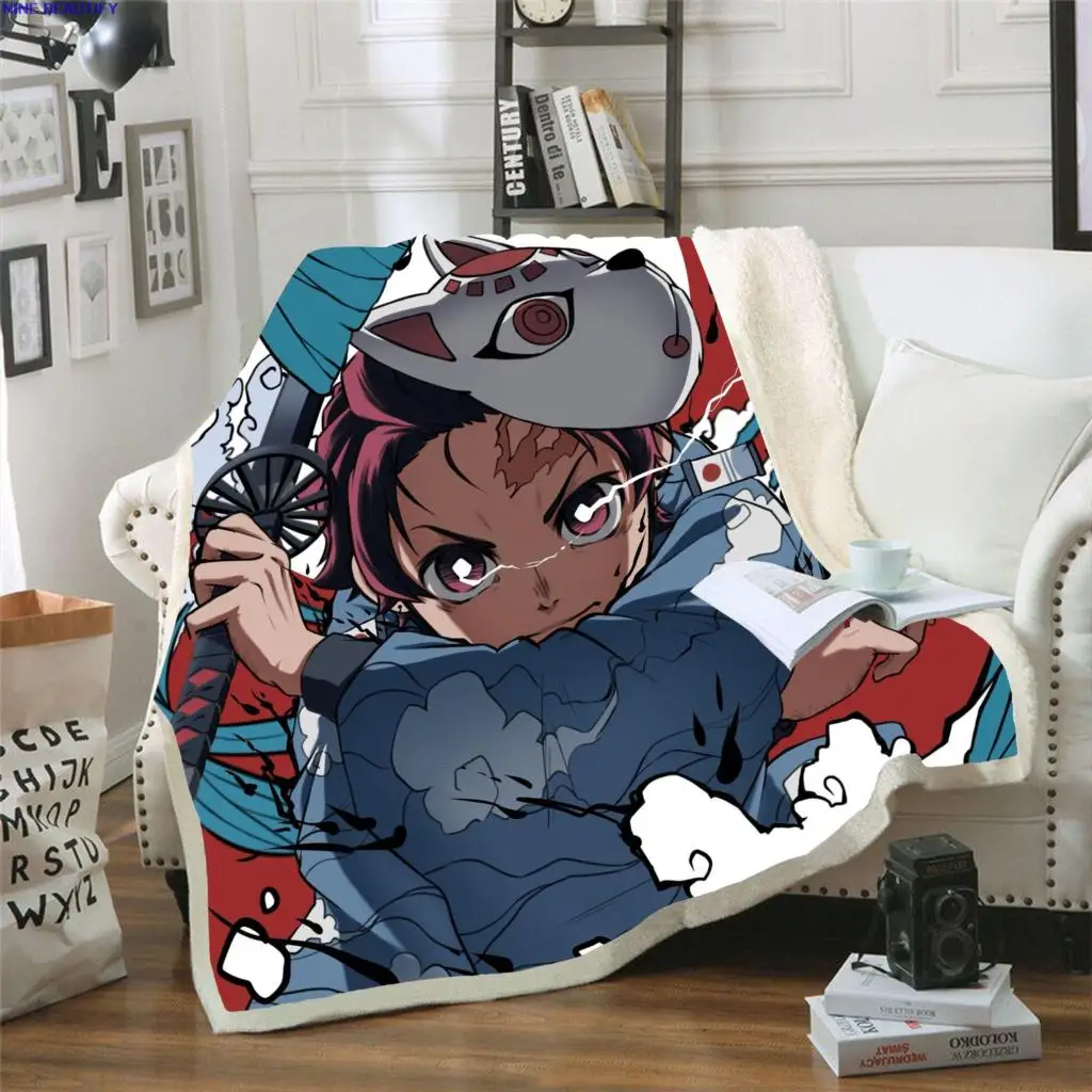 

2021 New Anime Demon Slayer Blanket 3D Printed Velvet Plush Throw Blanket For Kid Adult Gift Soft Warm Bedding Blanket