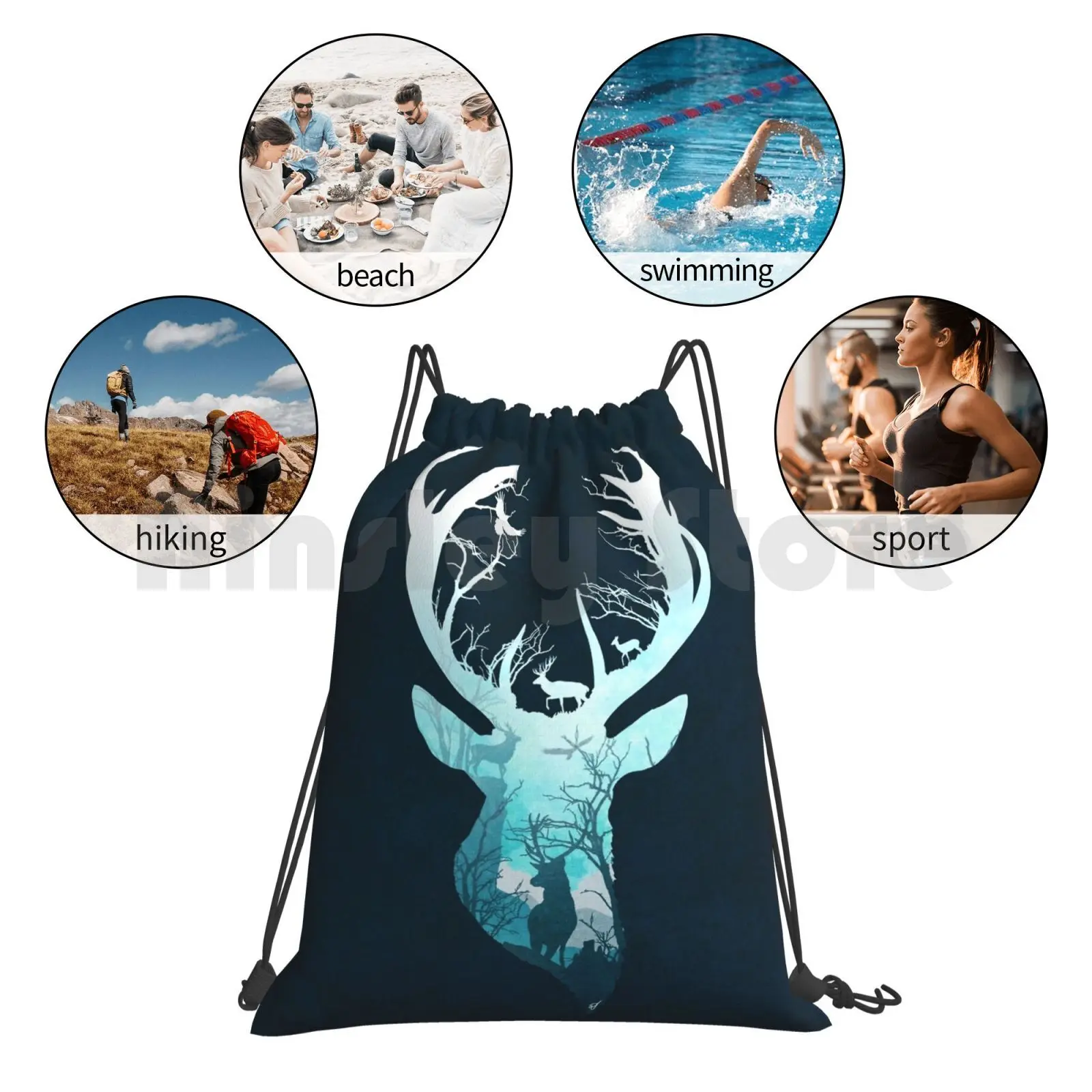 

Deer Blue Winter Backpack Drawstring Bag Riding Climbing Gym Bag Deer Designstudio Animals Animal Nature Silhouette