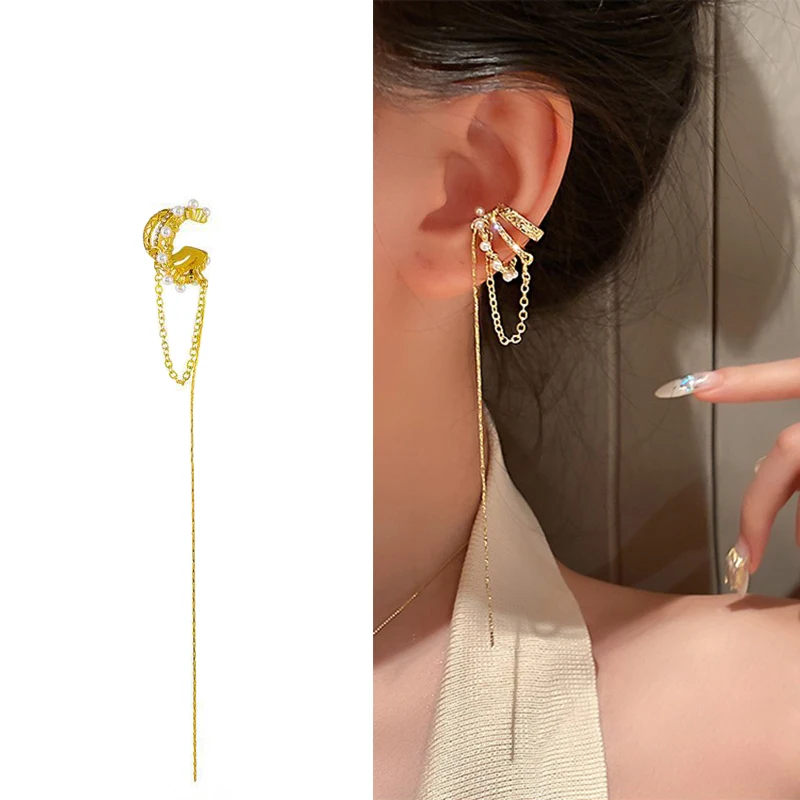 Модные золотые жемчужные клипсы для ушей манжеты женщин и мужчин не имитация