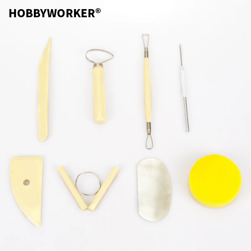 

Hobbyworker 8pcs Plastic Polymer Clay Sculpting Kit Smoothing Wax Carving Pottery Ceramic Shapers Modeling Carved Tool L0091