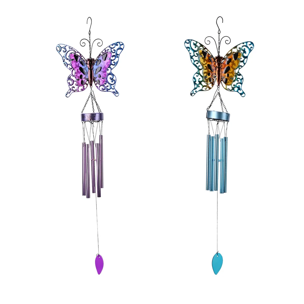 

Solar Power LED Light with Hollow Butterfly Shape Wind Chime Decorative Hanging Lamp for Countryside Garden