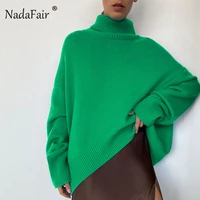 nadafair oversize sweater women turtleneck autumn long sleeve cutton jumpers casual loose green knitted winter tops plus size