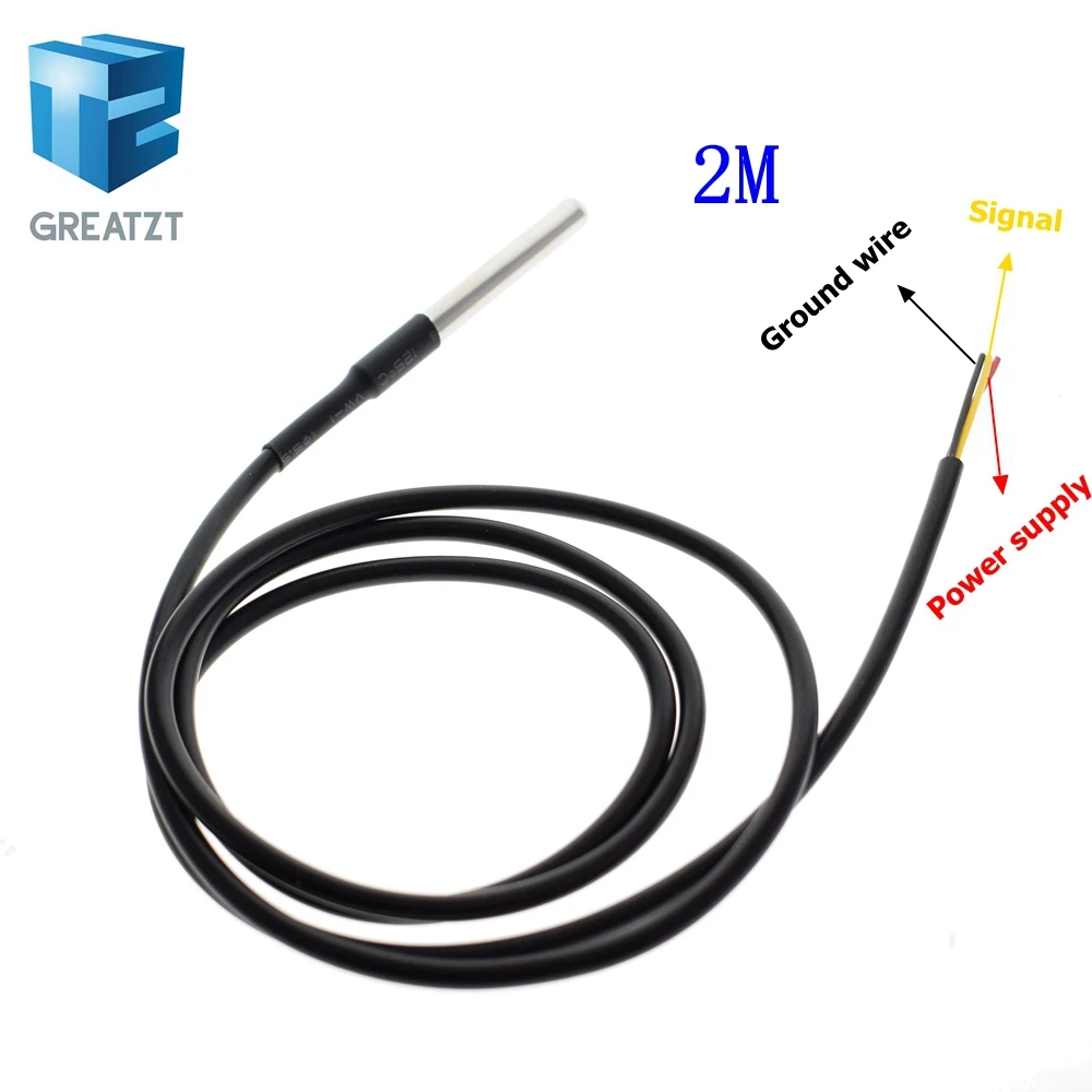 2M DS18b20 Cable GREATZT 1 шт. DS1820 посылка из нержавеющей стали водонепроницаемый DS18b20 датчик температуры 18B20 для Arduino - Цвет: 2M DS18b20 Cable