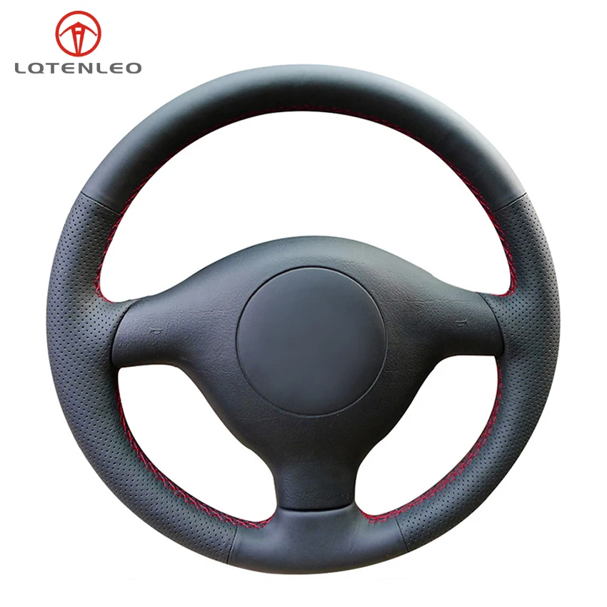 

LQTENLEO Black Artificial Leather Steering Wheel Cover for Volkswagen VW Bora Seat Leon MK1 1998-2005 Skoda Fabia 1 2004-2005