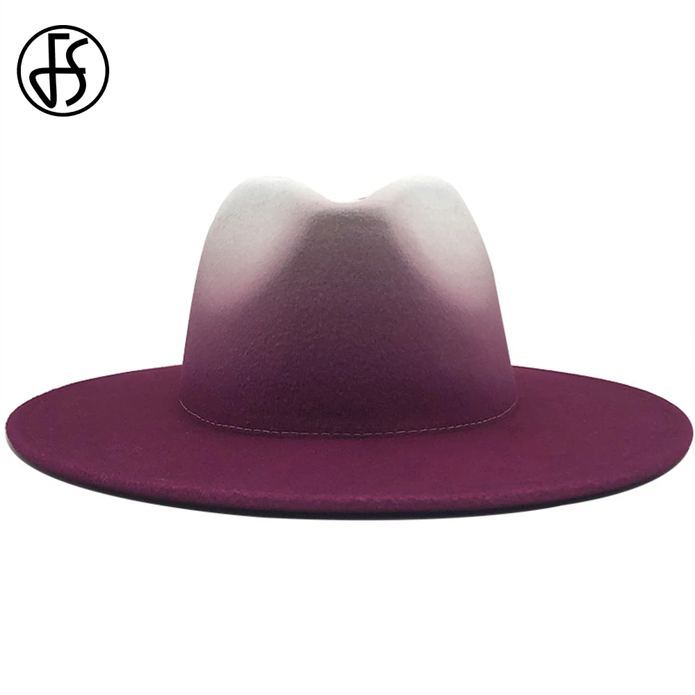 FS британский стиль градиент шерстяной джазовый Fedora осень зима Широкий полями