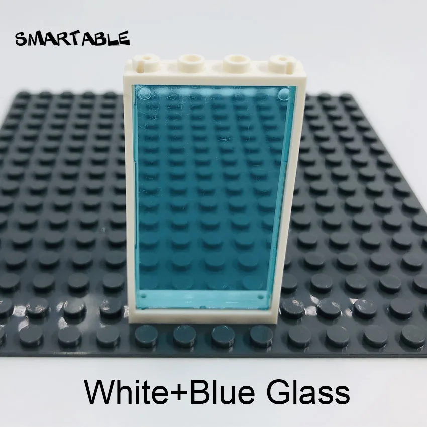 White with blue glas Умная оконная дверная рама 1x4x6 строительные блоки MOC части со стеклянными игрушками для детей дом совместим все бренды город 20 шт./лот - Цвет: White with blue glas