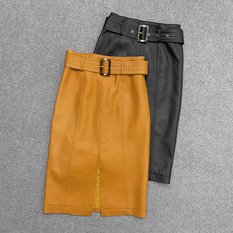 

Весна 2021, элегантные кожаные юбки-карандаш, высококачественные кожаные юбки с высокой талией из овечьей кожи, C796