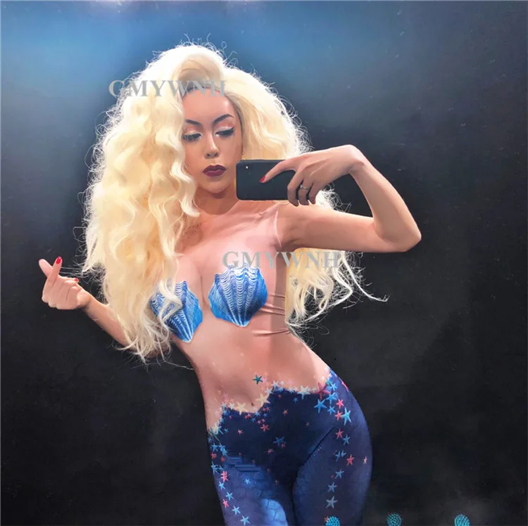 X96 женский сексуальный комбинезон с 3d принтом синий стрейчевое платье для танцев