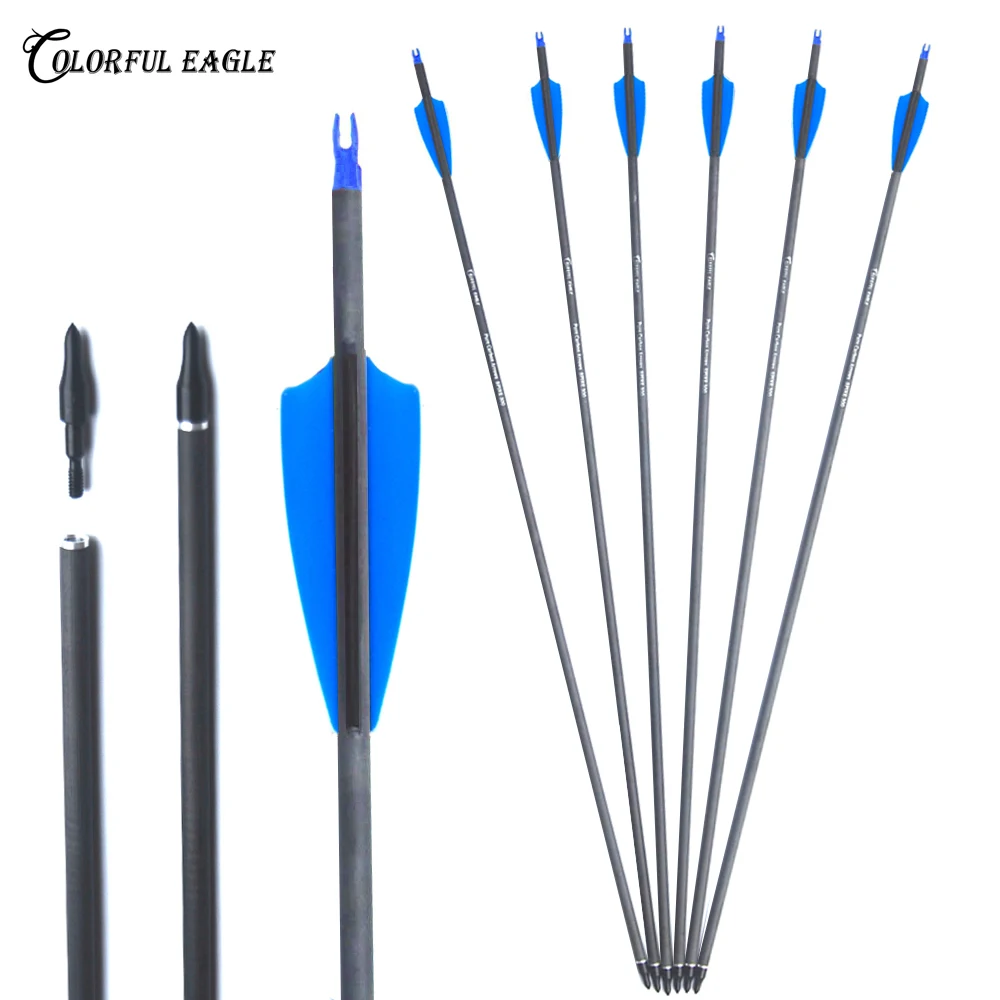 Стрельба из лука 28/30/31 дюймовые стрелы чистого углерода для охоты SP300 400 со сменной