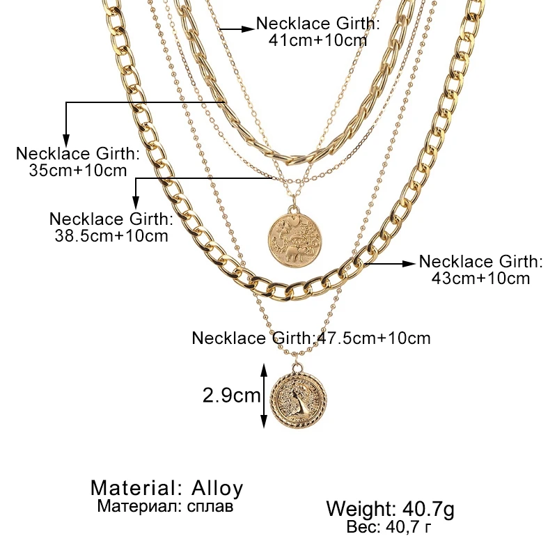 

ZOVOLI Punk Gold Portrait Coin Pendant Necklace For Women Cuban Multilayered Chunky Thick Chain Choker Necklaces Gothtic Jewelry