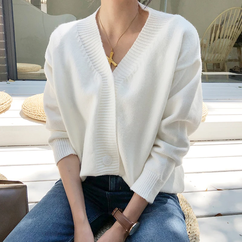 2020 Women Knit Cardigans Sweaters Solid V Neck Loose Knitwear Spring Autumn Single Breasted Jacket Coat Tops Cardigan Outwear |