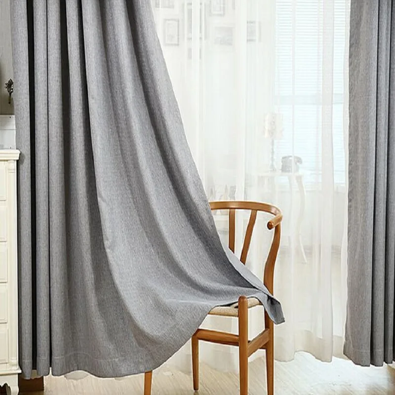Современные серые затемняющие занавески из хлопка и льна плотные тканевые для