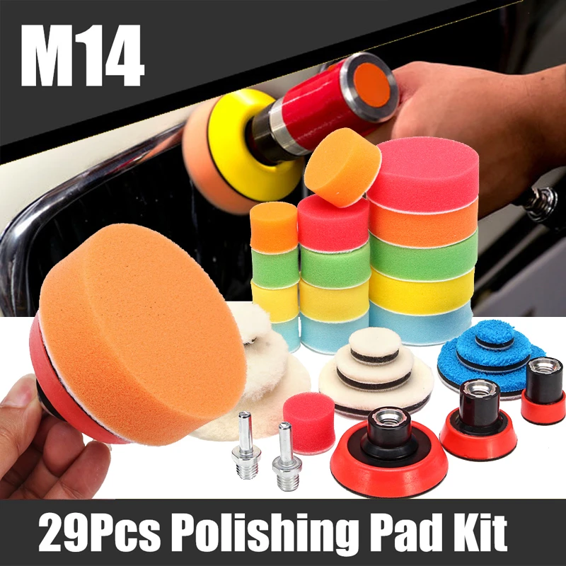 

29Pcs Car Waxing Polishing Pads Kit 1/2/3 Inch Drill Buffing Buffer Pad Polishing Pad Mix Size Kit With M14 Backing Pad Adaper