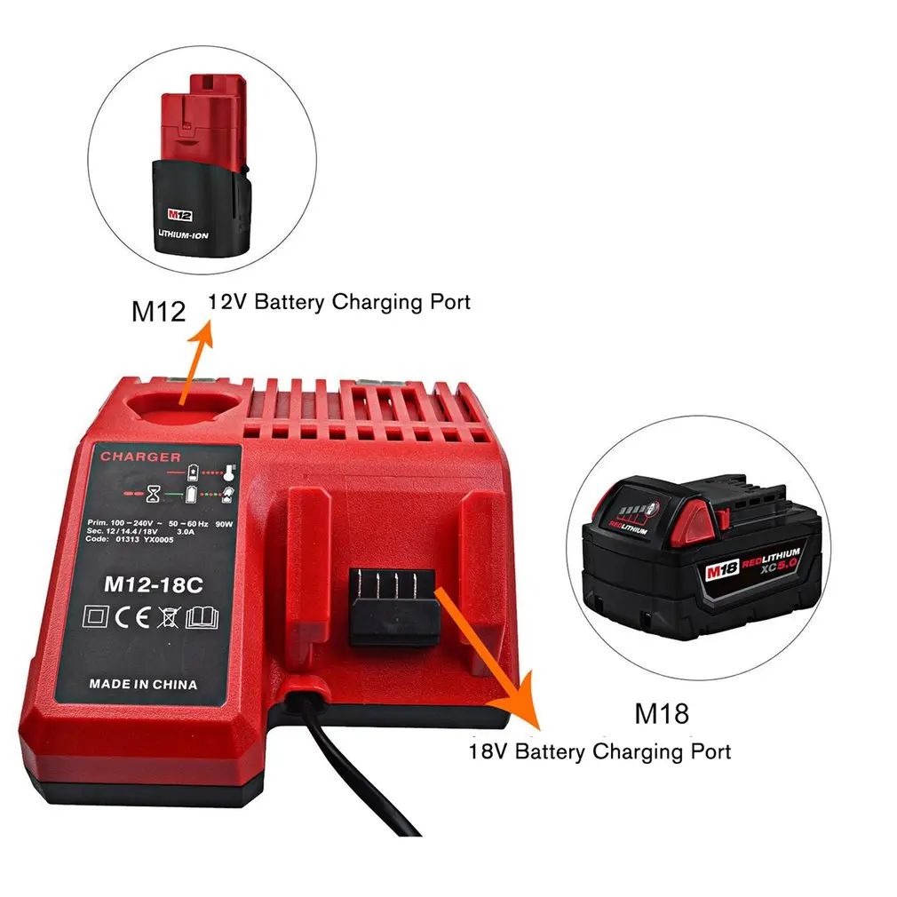 Сменное зарядное устройство 110-240 В литий-ионное зарядное устройство Milwaukee M12-M18C 48-11-1815 48-11-1828 48-11-2401 48-11-2402 EU/UK/US/AU