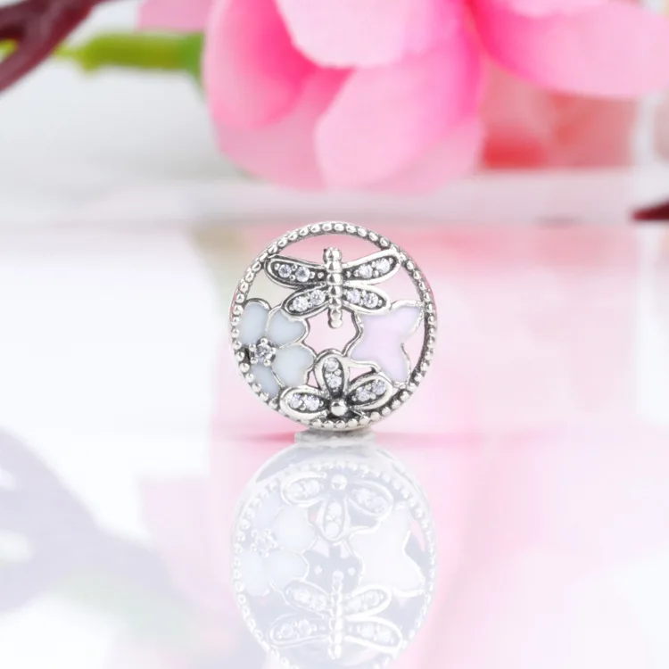 

Amas S925 Sterling Silver Heart-shaped Inlaid Zircon Butterfly Flower Epoxy Beads Fit Original Charms Bracelet Necklace