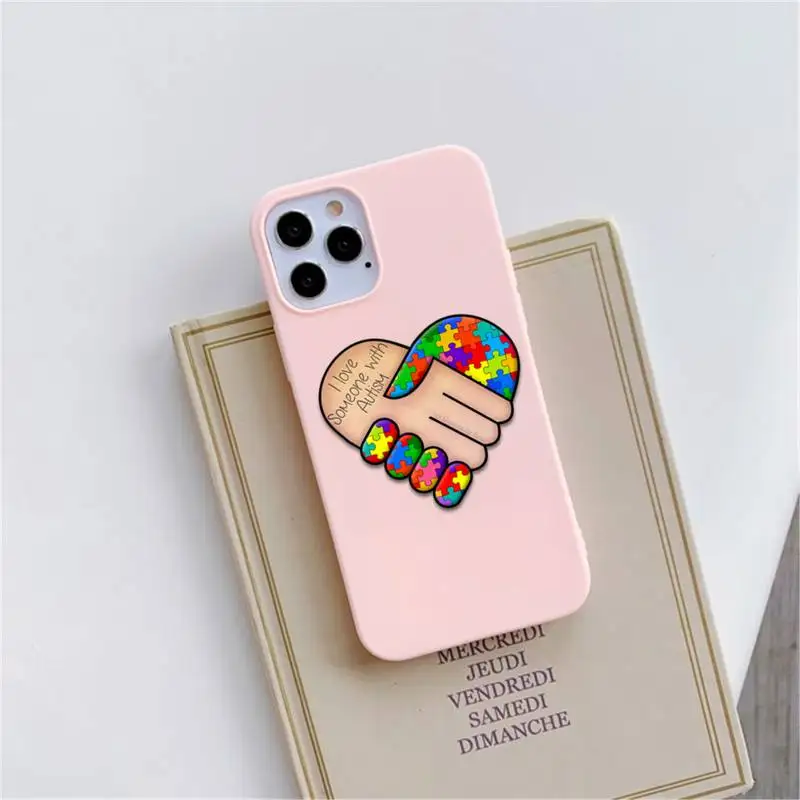 

Puzzle Autism Awareness Phone Case Pink Candy Color for iPhone 11 12 mini pro XS MAX 8 7 6 6S Plus X SE 2020 XR