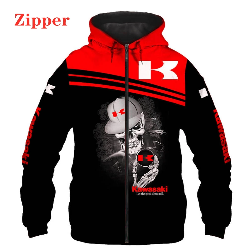 

2021 New Kawasaki Logo Hoodie 3D Digital Print Zip Hooded Sweatshirt High Quality Jacket Pullover Harajuku Casual Male Clothing