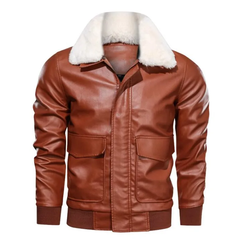 Мужская зимняя куртка из ПУ кожи со съемным шерстяным воротником | одежда