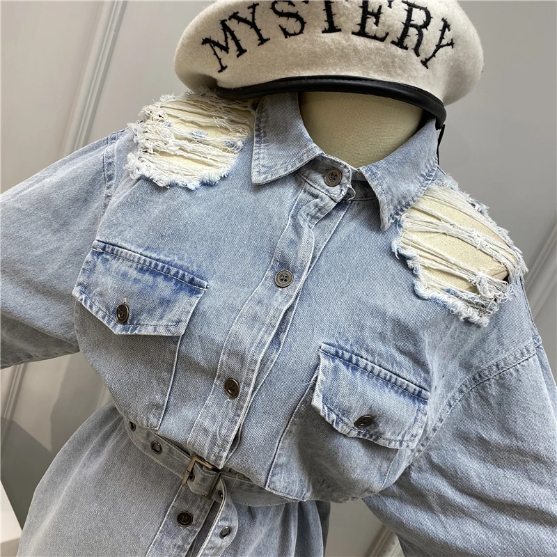2020 ВИНТАЖНАЯ ДЖИНСОВАЯ КУРТКА с поясом Женская куртка передними металлическими