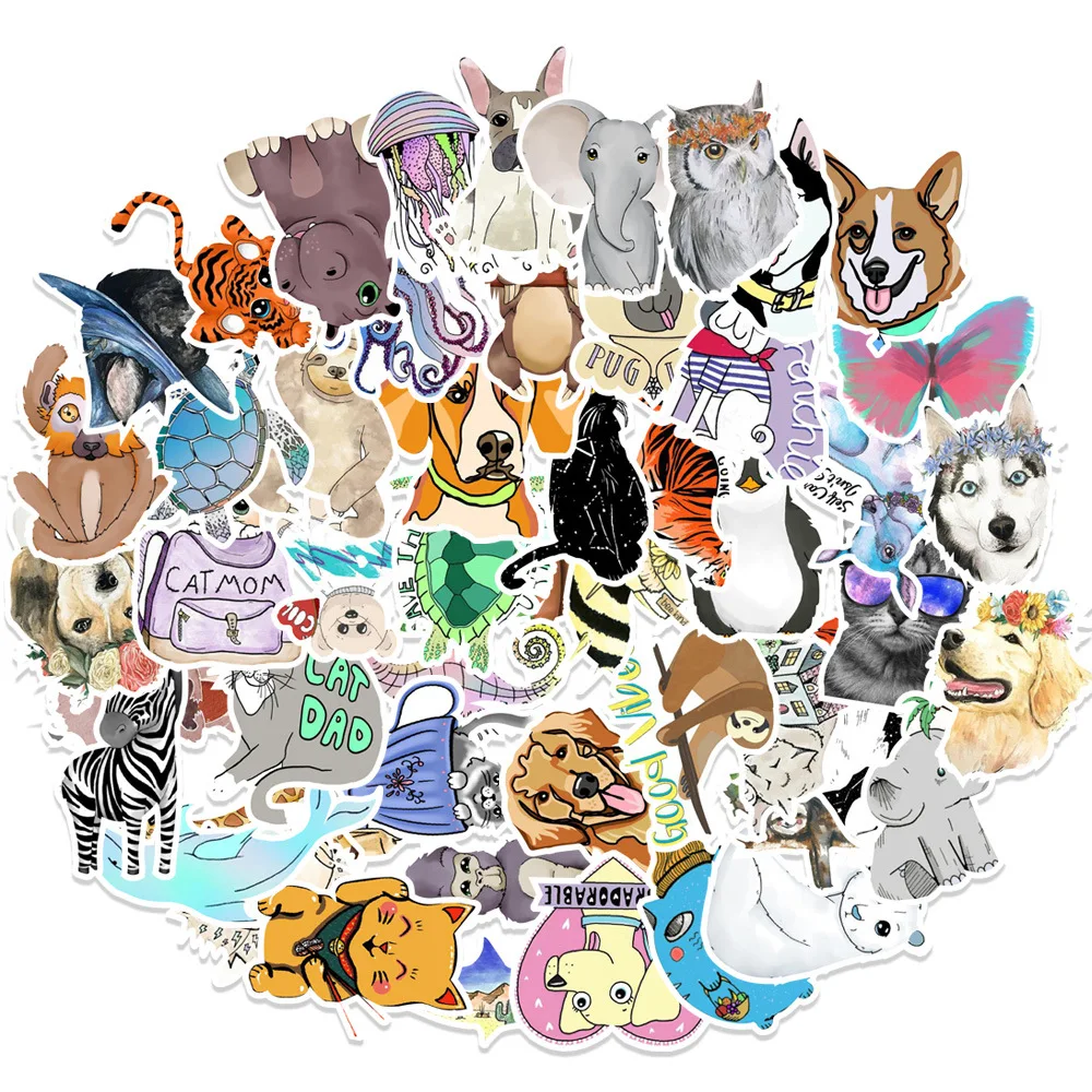 

50 PCS Cartoon Animal VSCO Stickers Pack Waterproof Cool Girl Stickers For Skateboard Laptop Suitcase Motorcycle Car Decal Toys