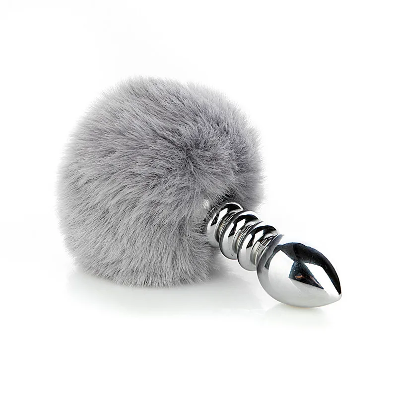 Серая кроличья шариковая Съемная Анальная пробка с хвостом кролика плюшевый