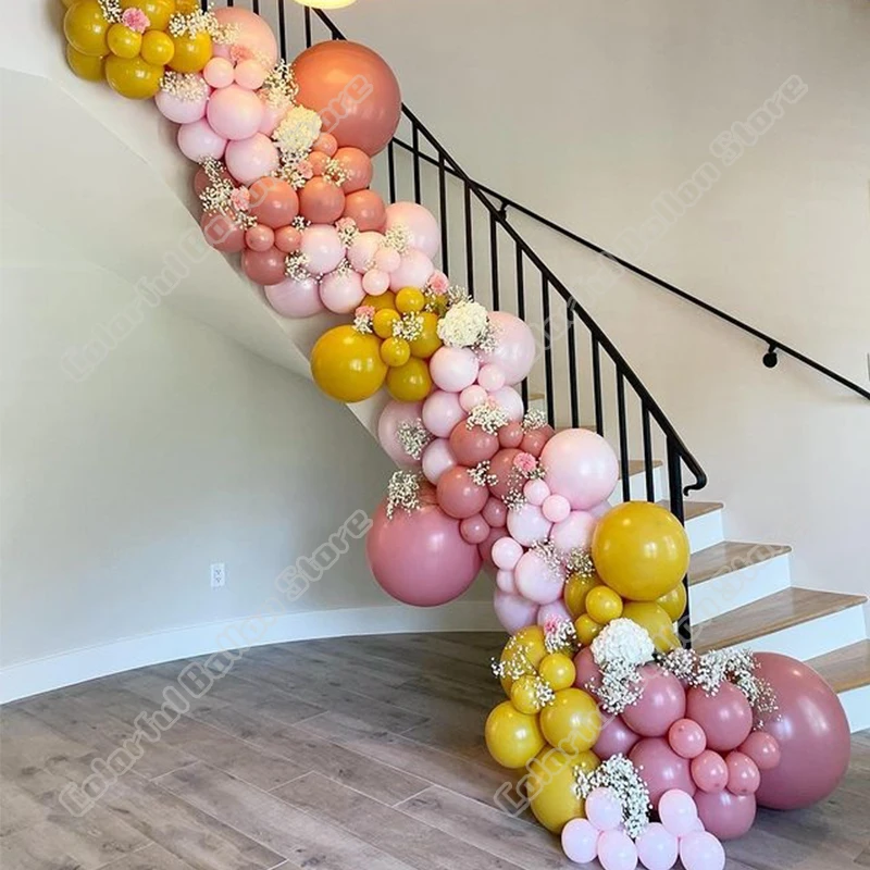 

Декор для свадьбы, дня рождения, вечеринки, двойной имбирный желтый мака, розовый латексный шар, гирлянда с арокой, праздничный фон, декор дл...