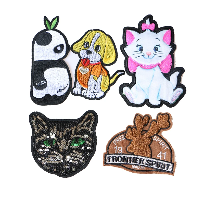 Мультфильм декоративная заплатка панда кошка собака Лось значок вышитой