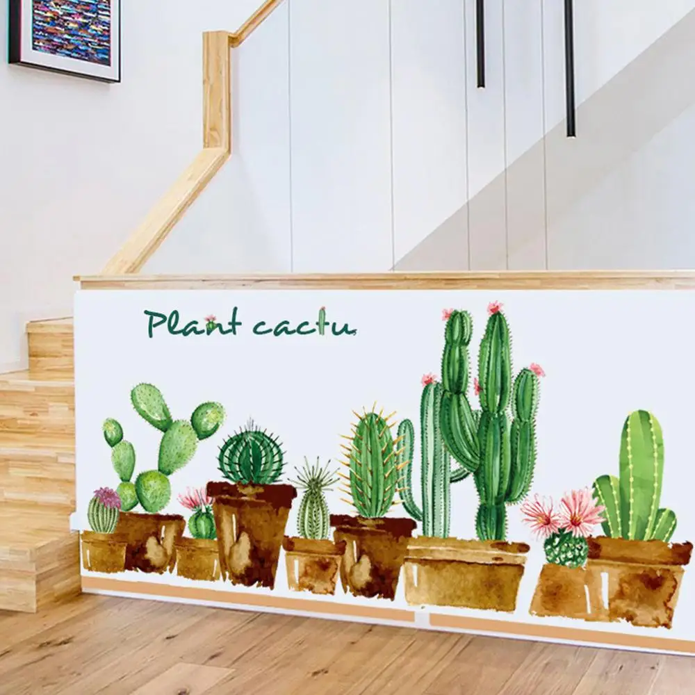 Домашняя мультяшная зеленая Настенная Наклейка С КАКТУСОМ искусство для