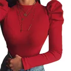 Женское боди с длинными рукавами-фонариками, черное боди с круглым вырезом, женские Соблазнительные обтягивающие комбинезон с высокой талией, женское трико, весна-осень