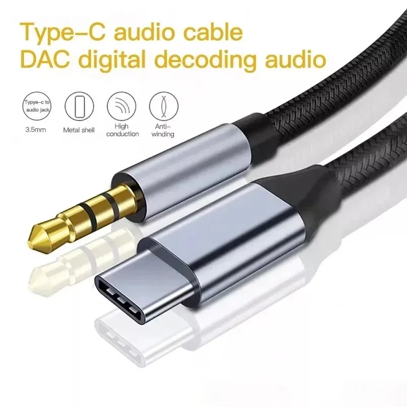 

USB Type C to 3.5 MM Jack AUX Cable DAC Type-C Audio Kabel for Car Speaker Headphone Tipo C Auxiliary Adapter Cabo 0.5M 1M 1.5M