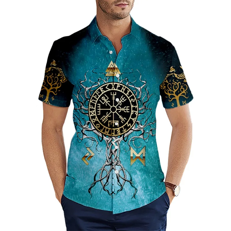 

New fashion shirt Nordic Tree of Life Viking 3D printing men's summer Hawaiian shirt unisex Harajuku casual short-sleeved shirt