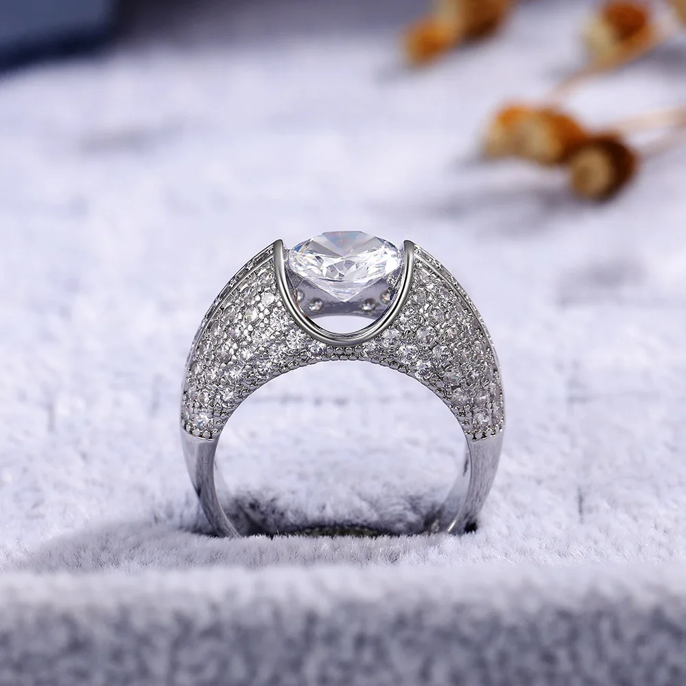 

Luxury Female White Crystal Stone Ring Charm Silver Color Wedding Rings For Women Trendy Round Zircon Thin Engagement Ring