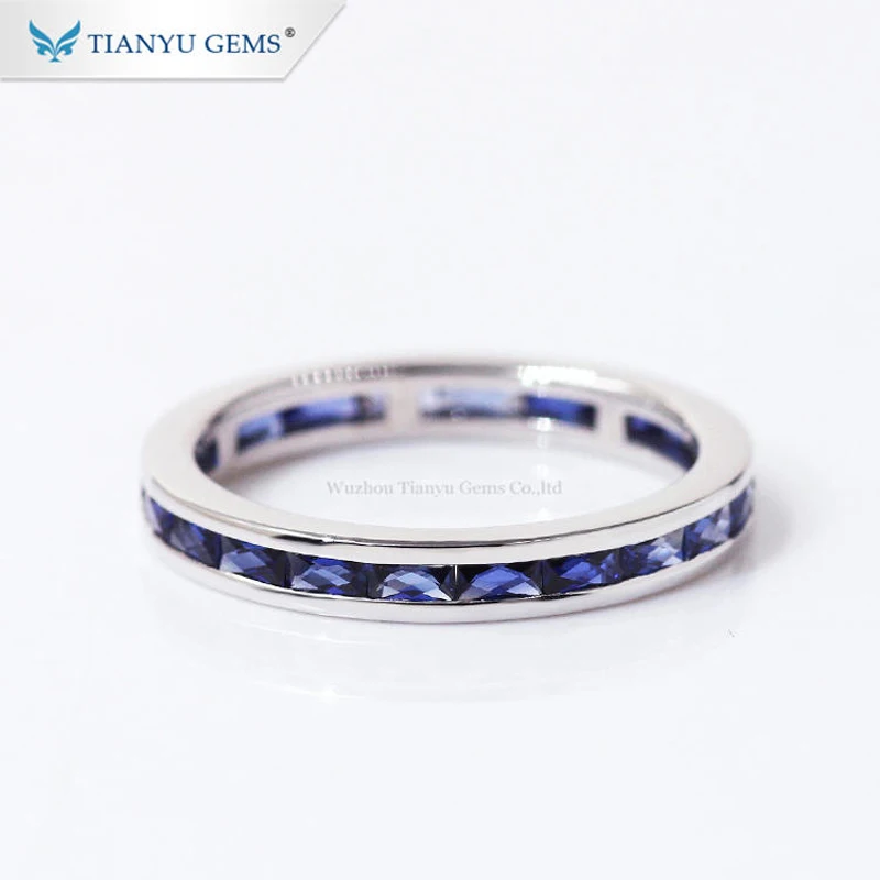 

Tianyu Gems 1.5x3 mm French Cut Blue Corundum Wedding Eternity Rings Women 14k/18k/PT950 Gold Band Rings Customized Jewelry Gift