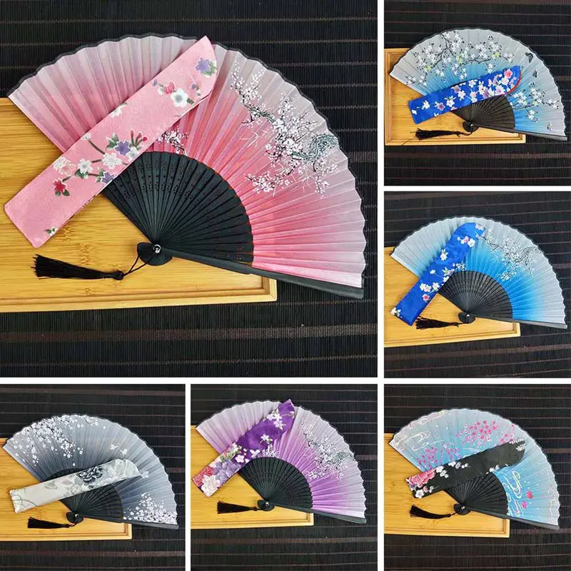 

Japanese Retro Style Silk Folding Fan Chinese Japanese Pattern Art Craft Gift Home Decoration Ornaments Dance Hand Fan Dropship