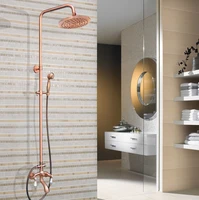 antique red copper brass dual ceramic handles bathroom 8 inch round rain shower faucet set tub mixer tap hand shower mrg533