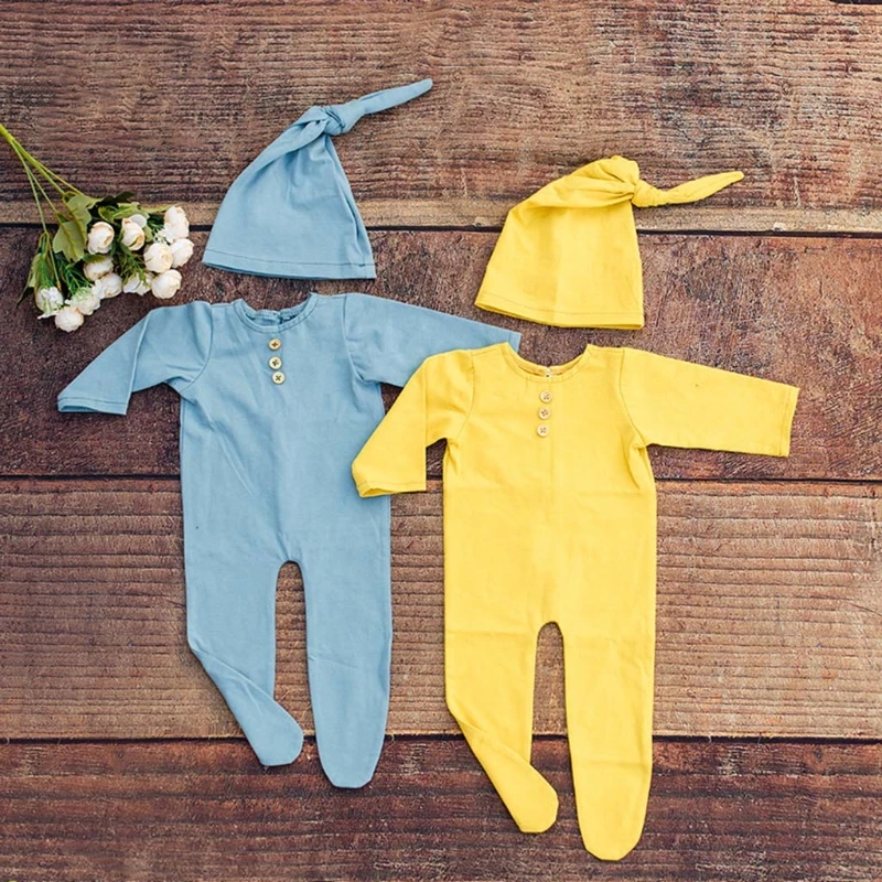 

2 Pcs/Set Baby Bodysuit Hat Set Newborn Photography Props Romper Jumpsuit Cap QX2D