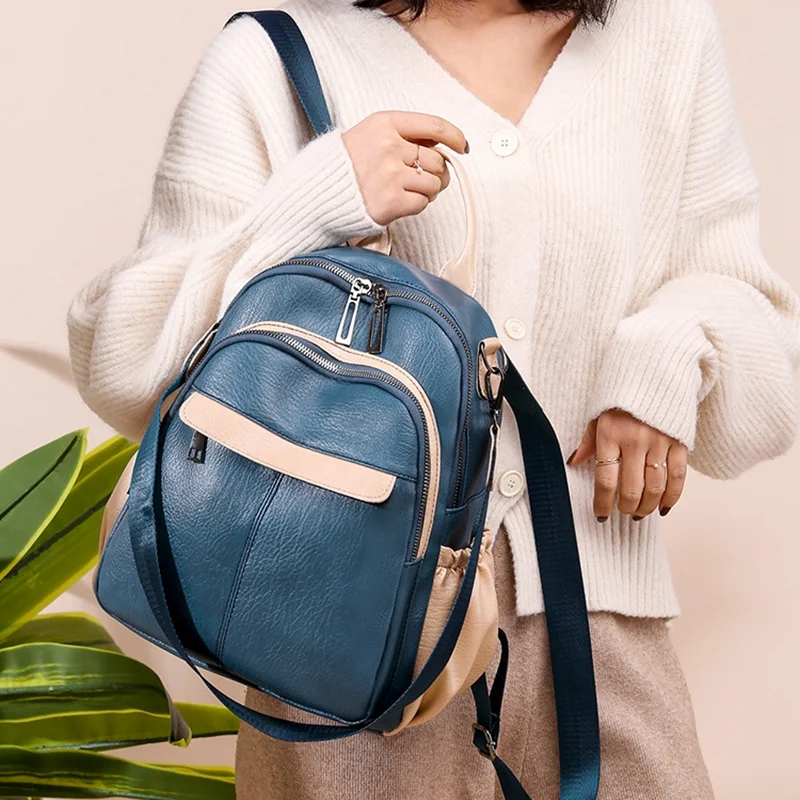 

Female Bag Backpack Korean Version PU Fashion Leisure Dual-Use All-Match Messenger Single Shoulder Travel Backpack