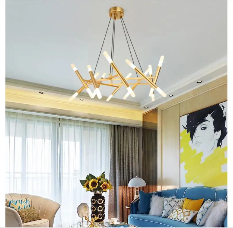

Nordic tree fork chandelier lighting For home living room light Hanging Iron Droplight Gold lamps fixture
