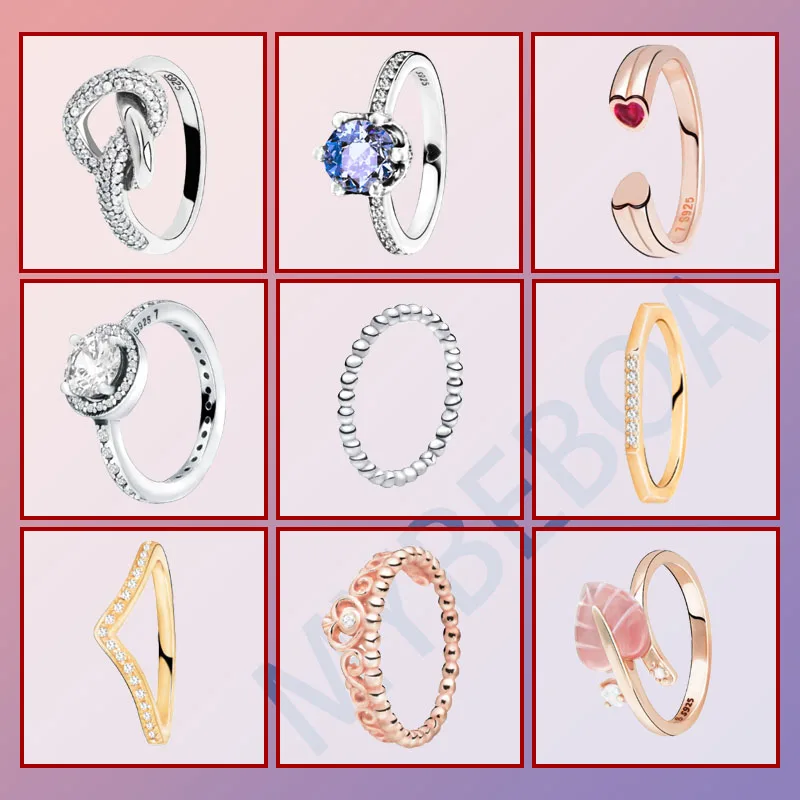 

Fashion 925 Sterling Silver Rings Sparkling Angle Wing Crown Rose Golden Heart Ring Women anniversary party Jewelry gift