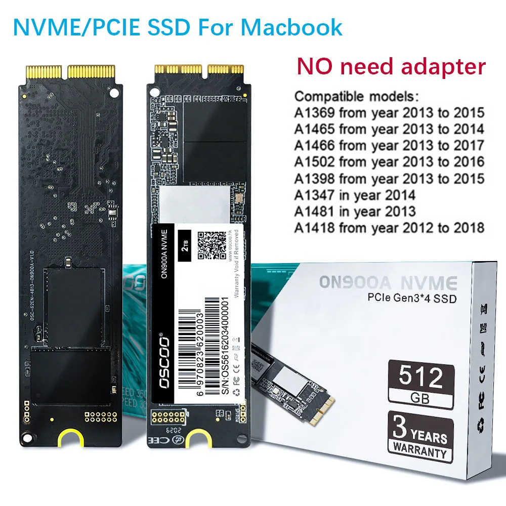 OSCOO 256GB 512GB 1TB NVME SSD PCIE SSD Hard Drive for Macbook A1369 A1465 A1466 A1368 A1502